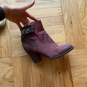 Burgundy block heel bootie